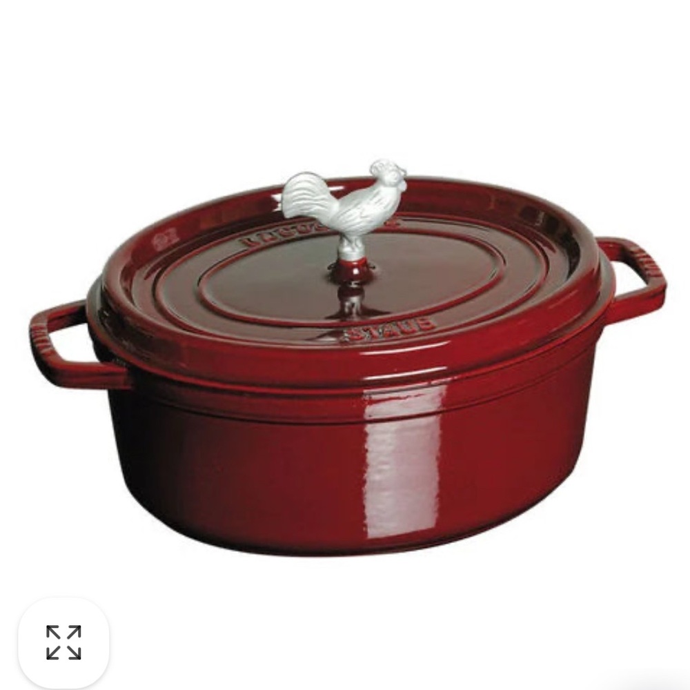 Staub Red Cast Iron Oval Dutch Oven, 5.75 Qt. With Animal Knob